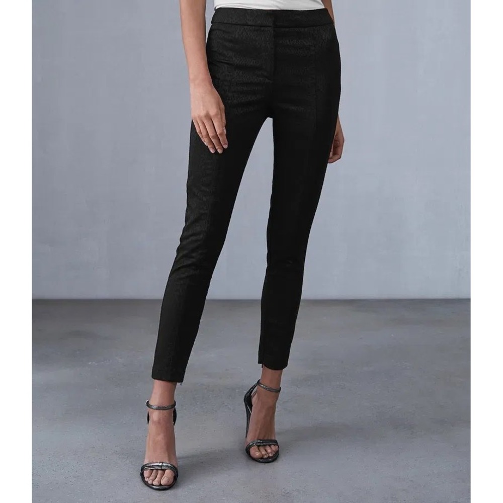 Reiss Arla Black Snake Jacquard Trousers Slim Ankle Zip Pants US 10 NEW